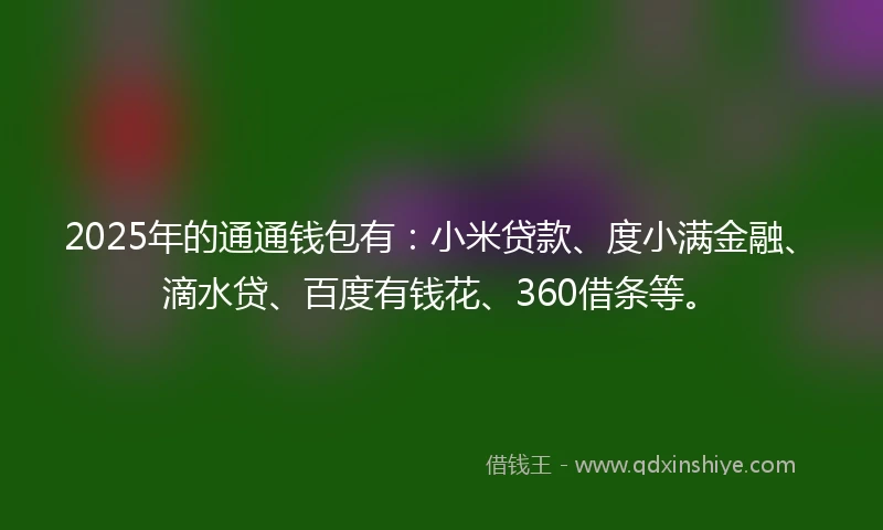 2025年的通通钱包有：小米贷款、度小满金融、滴水贷、百度有钱花、360借条等。