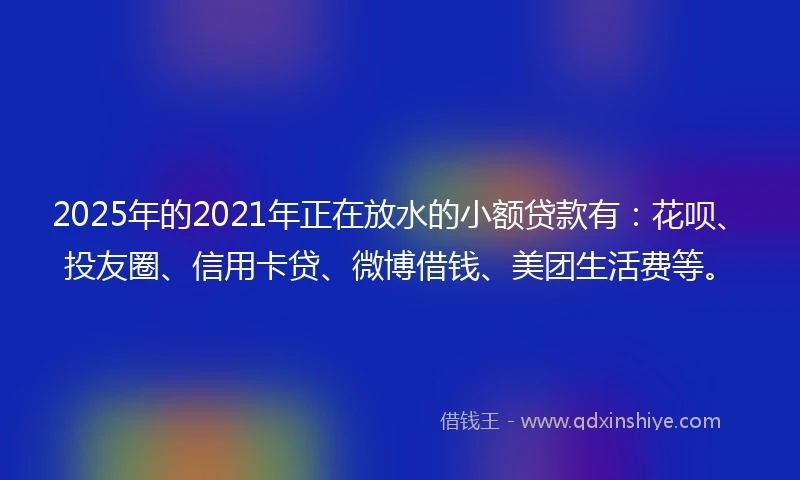 2025年的2021年正在放水的小额贷款有：花呗、投友圈、信用卡贷、微博借钱、美团生活费等。