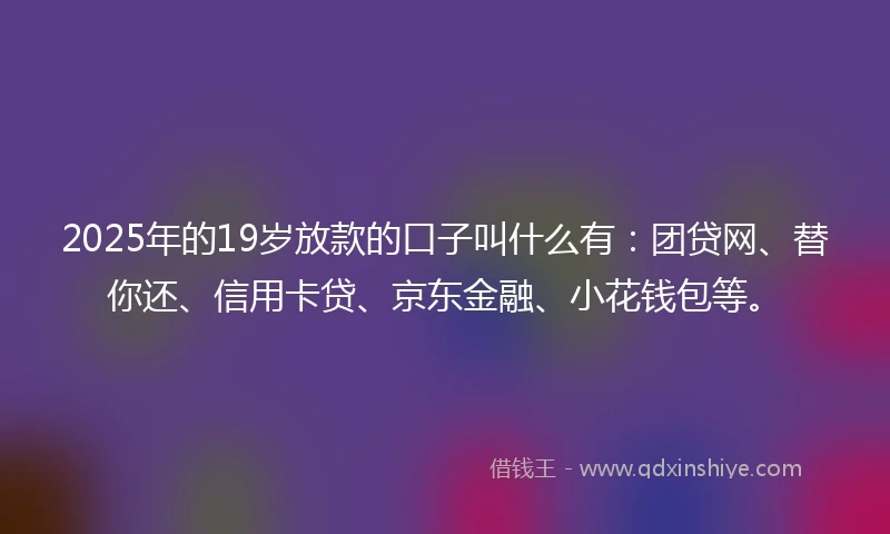 2025年的19岁放款的口子叫什么有：团贷网、替你还、信用卡贷、京东金融、小花钱包等。