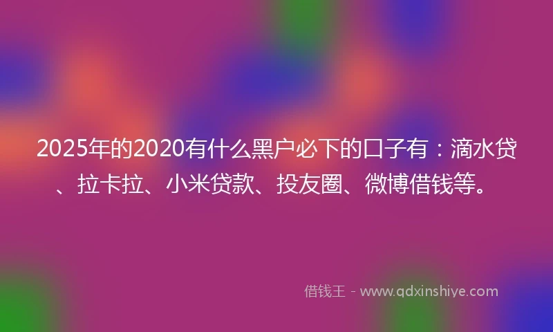 2025年的2020有什么黑户必下的口子有：滴水贷、拉卡拉、小米贷款、投友圈、微博借钱等。