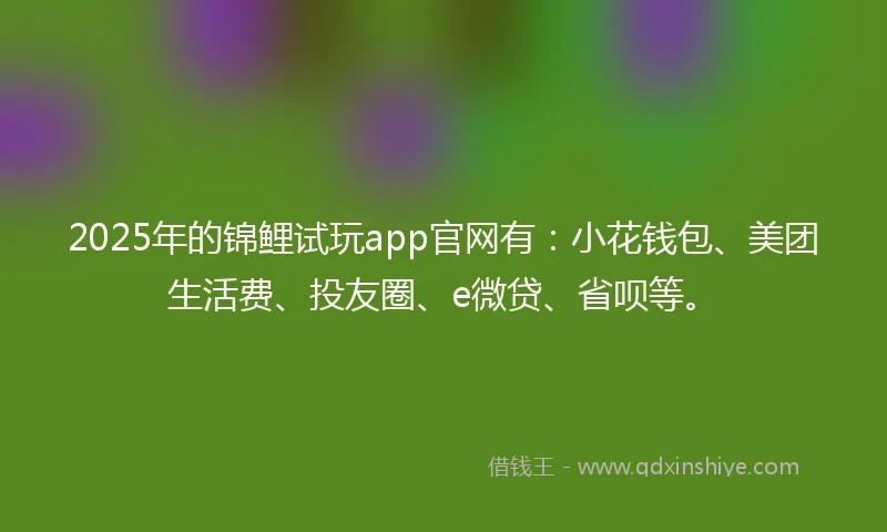 2025年的锦鲤试玩app官网有：小花钱包、美团生活费、投友圈、e微贷、省呗等。