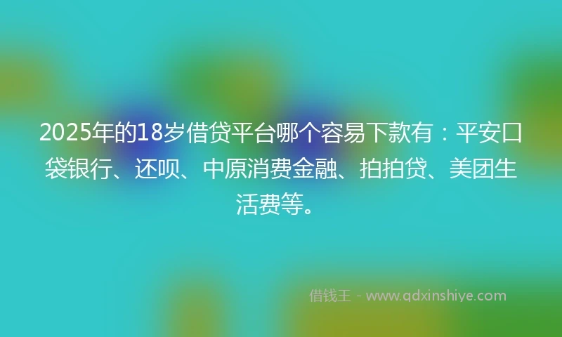 2025年的18岁借贷平台哪个容易下款有：平安口袋银行、还呗、中原消费金融、拍拍贷、美团生活费等。