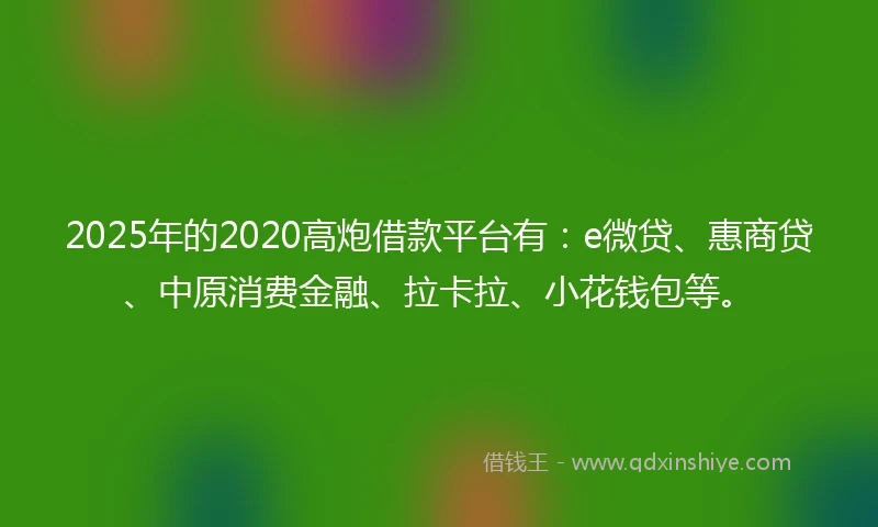 2025年的2020高炮借款平台有：e微贷、惠商贷、中原消费金融、拉卡拉、小花钱包等。