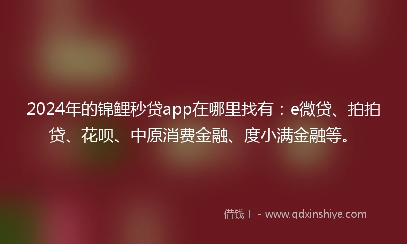 2024年的锦鲤秒贷app在哪里找有：e微贷、拍拍贷、花呗、中原消费金融、度小满金融等。
