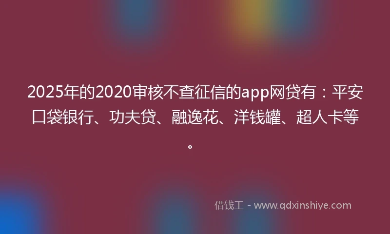 2025年的2020审核不查征信的app网贷有：平安口袋银行、功夫贷、融逸花、洋钱罐、超人卡等。