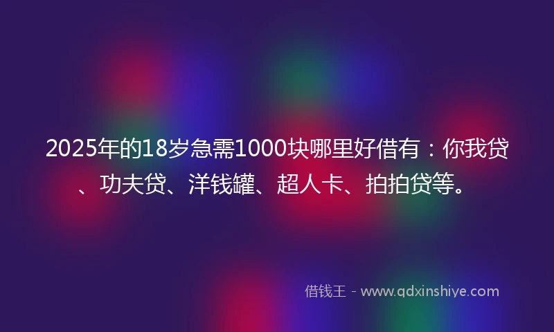 2025年的18岁急需1000块哪里好借有：你我贷、功夫贷、洋钱罐、超人卡、拍拍贷等。