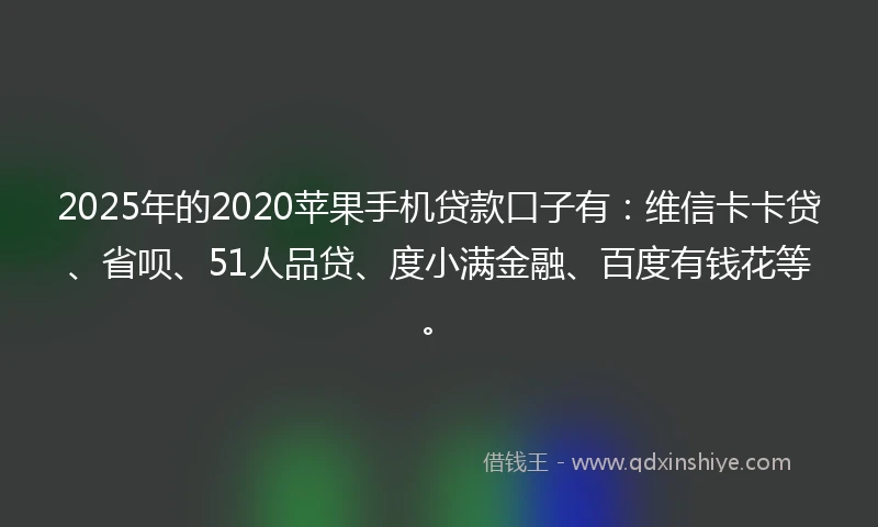 2025年的2020苹果手机贷款口子有：维信卡卡贷、省呗、51人品贷、度小满金融、百度有钱花等。