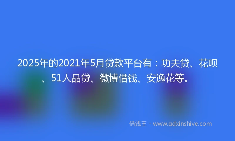 2025年的2021年5月贷款平台有：功夫贷、花呗、51人品贷、微博借钱、安逸花等。