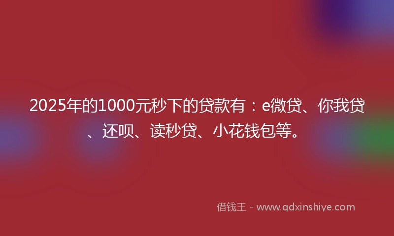 2025年的1000元秒下的贷款有：e微贷、你我贷、还呗、读秒贷、小花钱包等。