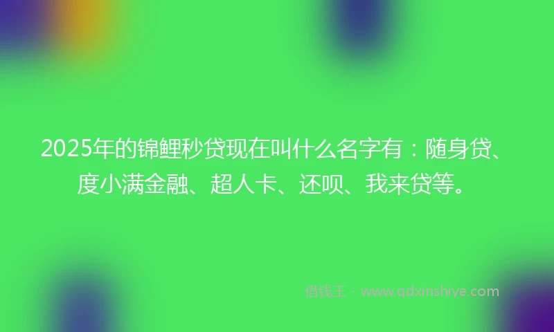 2025年的锦鲤秒贷现在叫什么名字有：随身贷、度小满金融、超人卡、还呗、我来贷等。