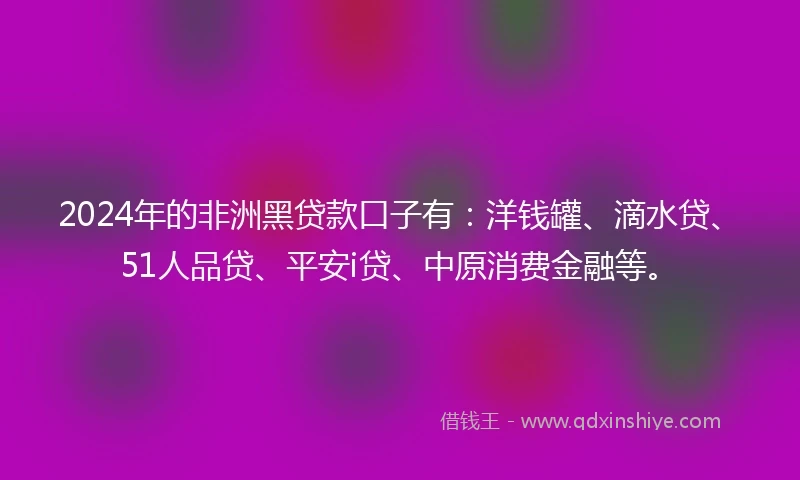 2024年的非洲黑贷款口子有：洋钱罐、滴水贷、51人品贷、平安i贷、中原消费金融等。