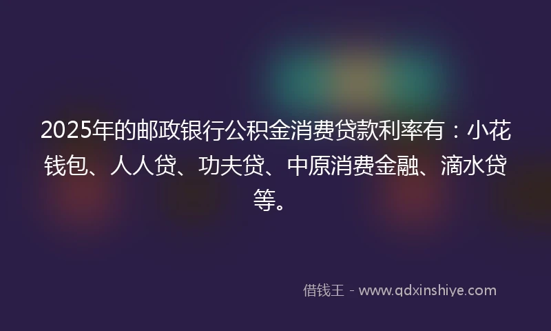 2025年的邮政银行公积金消费贷款利率有：小花钱包、人人贷、功夫贷、中原消费金融、滴水贷等。