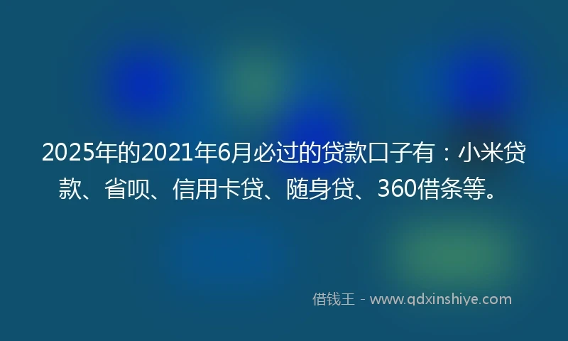 2025年的2021年6月必过的贷款口子有：小米贷款、省呗、信用卡贷、随身贷、360借条等。