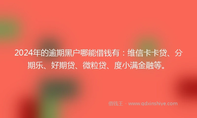 2024年的逾期黑户哪能借钱有：维信卡卡贷、分期乐、好期贷、微粒贷、度小满金融等。
