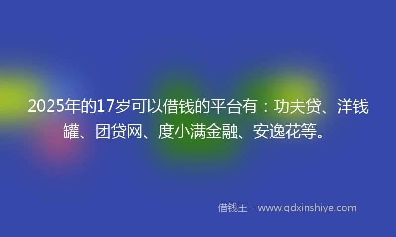 2025年的17岁可以借钱的平台有：功夫贷、洋钱罐、团贷网、度小满金融、安逸花等。