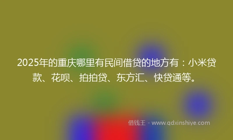 2025年的重庆哪里有民间借贷的地方有：小米贷款、花呗、拍拍贷、东方汇、快贷通等。