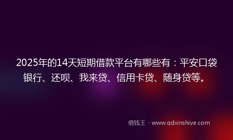 2025年的14天短期借款平台有哪些有：平安口袋银行、还呗、我来贷、信用卡贷、随身贷等。