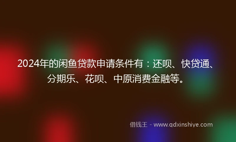 2024年的闲鱼贷款申请条件有：还呗、快贷通、分期乐、花呗、中原消费金融等。