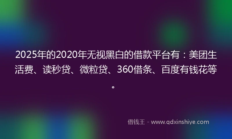 2025年的2020年无视黑白的借款平台有：美团生活费、读秒贷、微粒贷、360借条、百度有钱花等。
