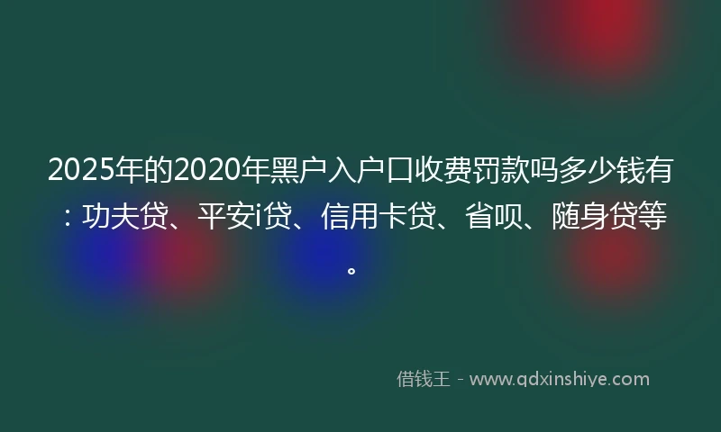 2025年的2020年黑户入户口收费罚款吗多少钱有：功夫贷、平安i贷、信用卡贷、省呗、随身贷等。