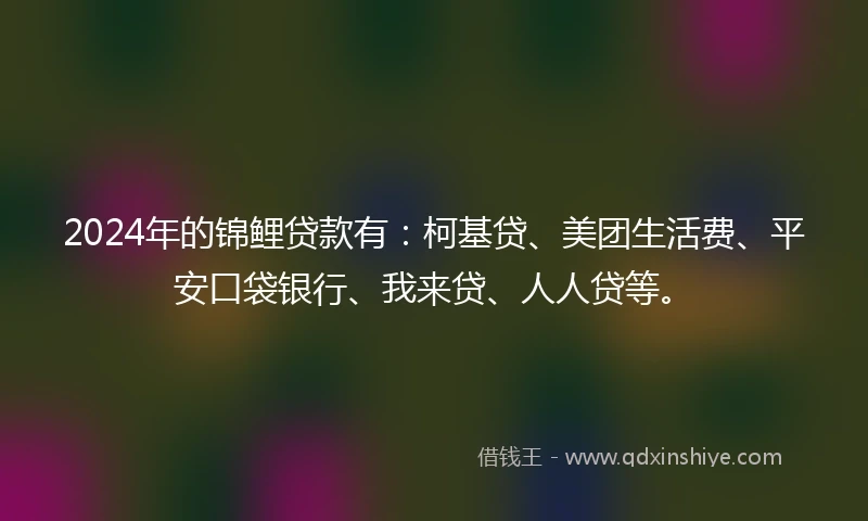 2024年的锦鲤贷款有：柯基贷、美团生活费、平安口袋银行、我来贷、人人贷等。