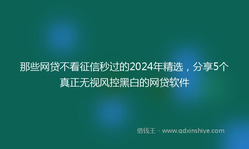 那些网贷不看征信秒过的2024年精选，分享5个真正无视风控黑白的网贷软件