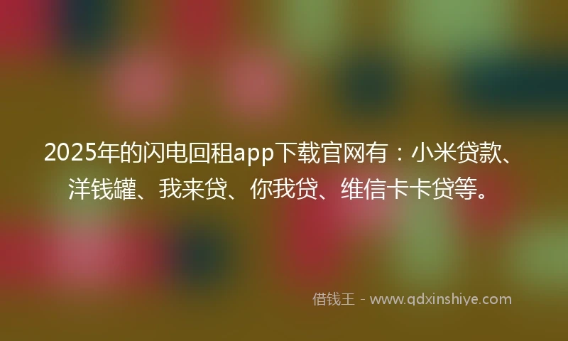 2025年的闪电回租app下载官网有：小米贷款、洋钱罐、我来贷、你我贷、维信卡卡贷等。