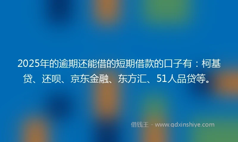 2025年的逾期还能借的短期借款的口子有：柯基贷、还呗、京东金融、东方汇、51人品贷等。