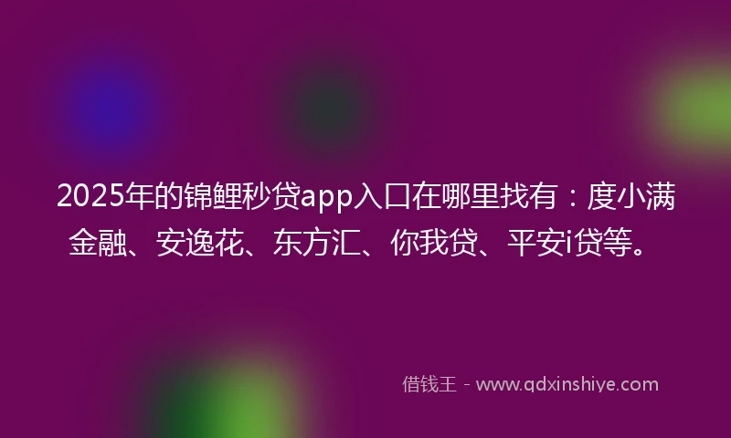 2025年的锦鲤秒贷app入口在哪里找有：度小满金融、安逸花、东方汇、你我贷、平安i贷等。