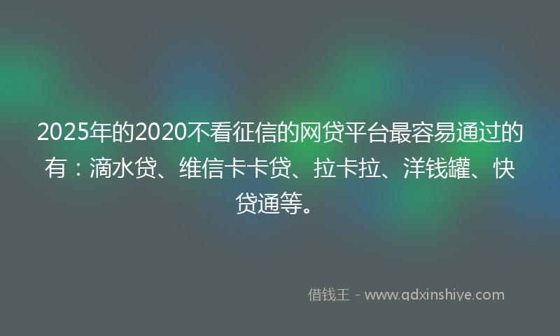 2025年的2020不看征信的网贷平台最容易通过的有：滴水贷、维信卡卡贷、拉卡拉、洋钱罐、快贷通等。