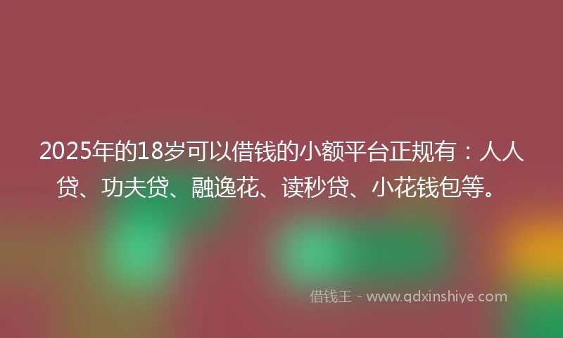 2025年的18岁可以借钱的小额平台正规有：人人贷、功夫贷、融逸花、读秒贷、小花钱包等。