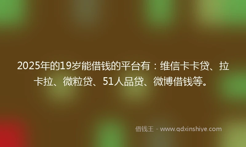 2025年的19岁能借钱的平台有：维信卡卡贷、拉卡拉、微粒贷、51人品贷、微博借钱等。