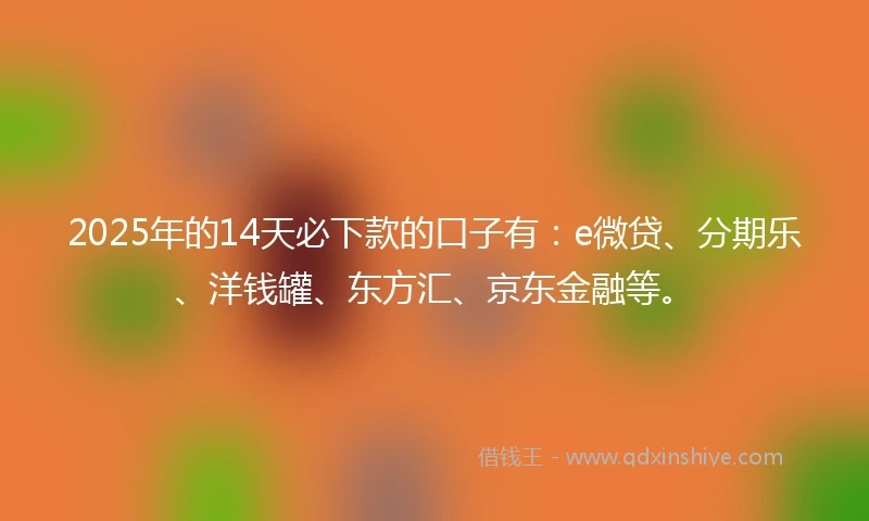 2025年的14天必下款的口子有：e微贷、分期乐、洋钱罐、东方汇、京东金融等。
