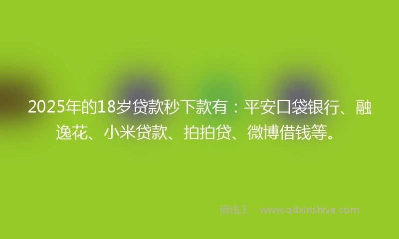 2025年的18岁贷款秒下款有：平安口袋银行、融逸花、小米贷款、拍拍贷、微博借钱等。