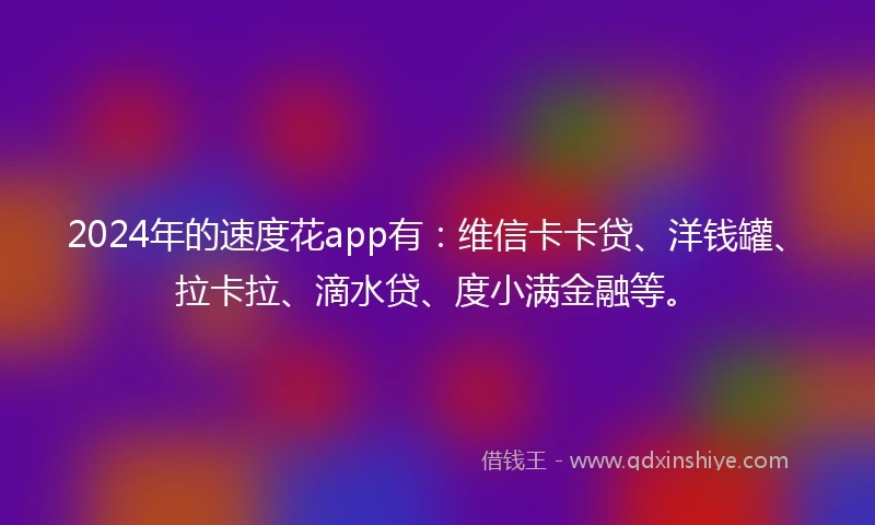 2024年的速度花app有：维信卡卡贷、洋钱罐、拉卡拉、滴水贷、度小满金融等。