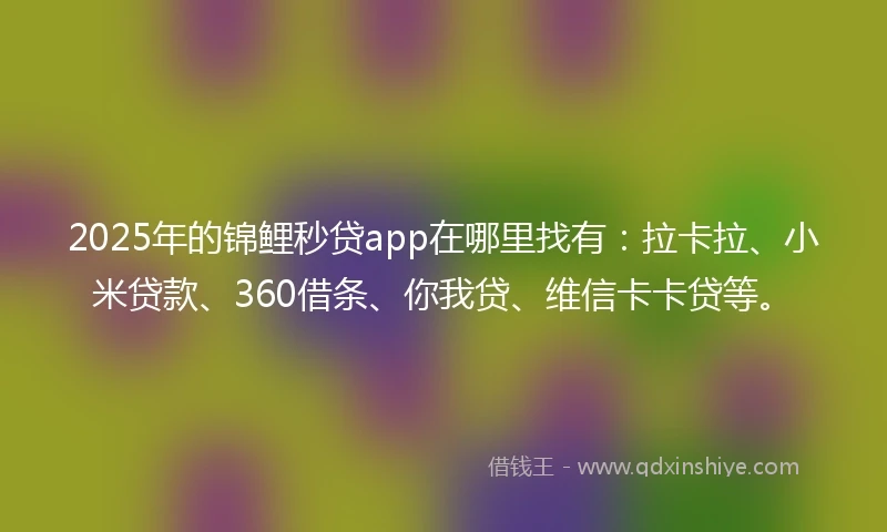 2025年的锦鲤秒贷app在哪里找有：拉卡拉、小米贷款、360借条、你我贷、维信卡卡贷等。