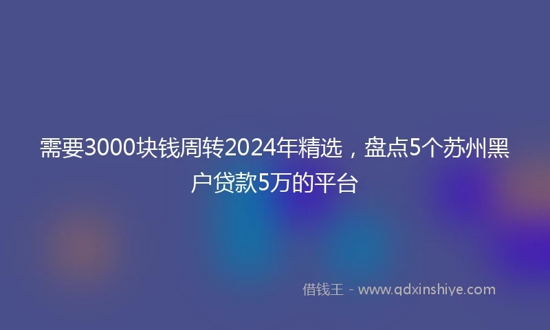 需要3000块钱周转2024年精选，盘点5个苏州黑户贷款5万的平台