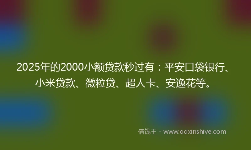 2025年的2000小额贷款秒过有：平安口袋银行、小米贷款、微粒贷、超人卡、安逸花等。