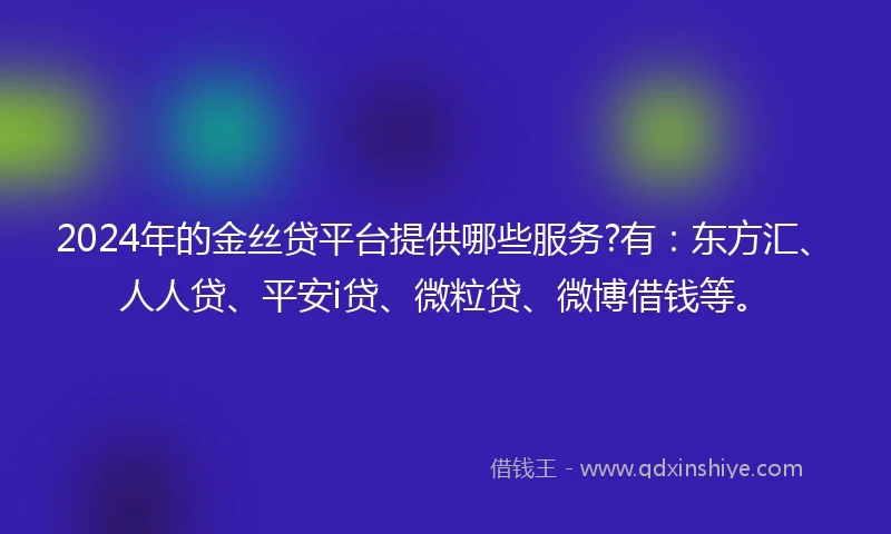 2024年的金丝贷平台提供哪些服务?有：东方汇、人人贷、平安i贷、微粒贷、微博借钱等。