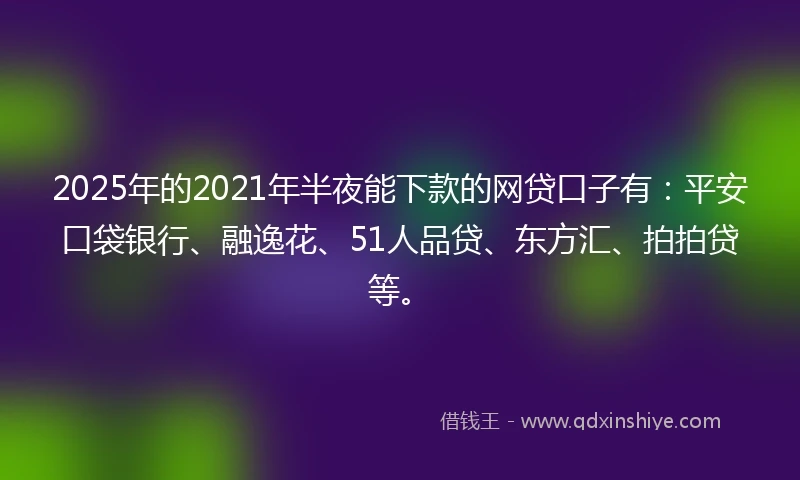 2025年的2021年半夜能下款的网贷口子有：平安口袋银行、融逸花、51人品贷、东方汇、拍拍贷等。