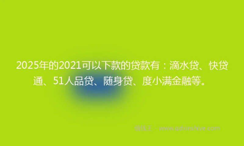 2025年的2021可以下款的贷款有：滴水贷、快贷通、51人品贷、随身贷、度小满金融等。