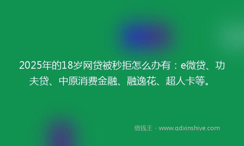 2025年的18岁网贷被秒拒怎么办有：e微贷、功夫贷、中原消费金融、融逸花、超人卡等。