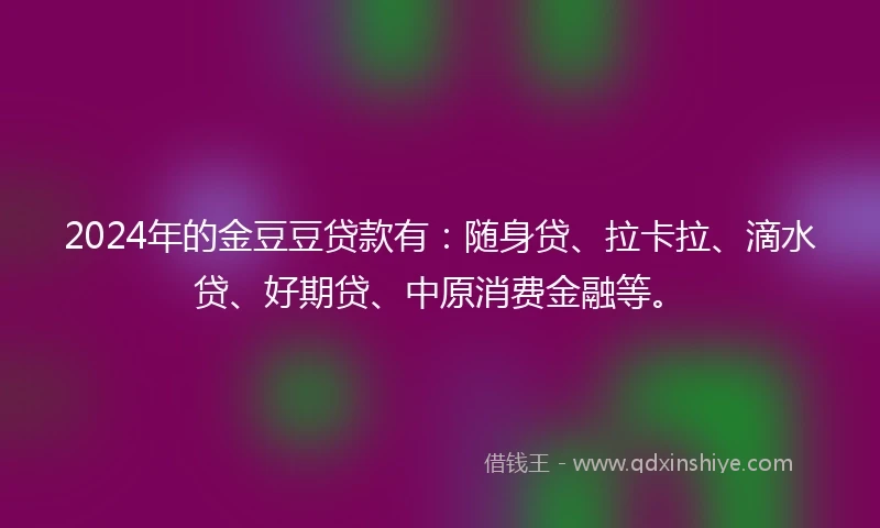 2024年的金豆豆贷款有：随身贷、拉卡拉、滴水贷、好期贷、中原消费金融等。