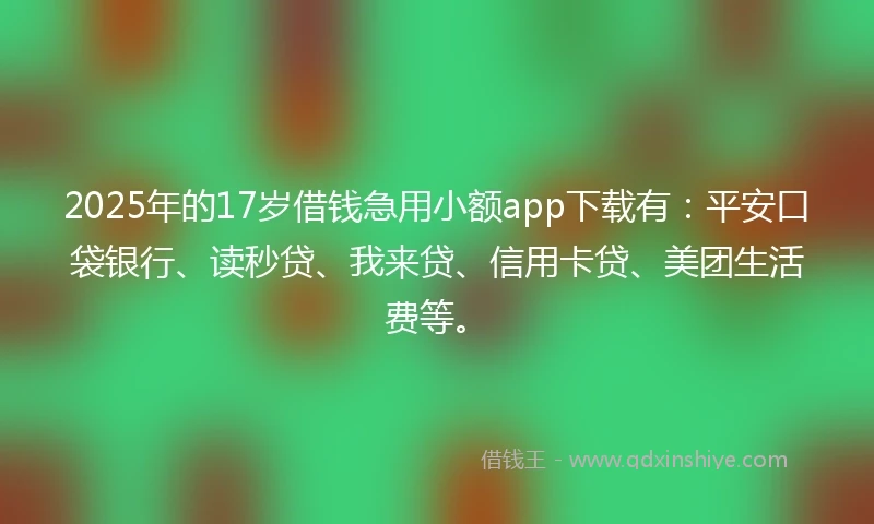 2025年的17岁借钱急用小额app下载有：平安口袋银行、读秒贷、我来贷、信用卡贷、美团生活费等。