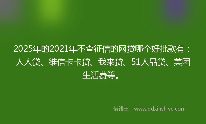 2025年的2021年不查征信的网贷哪个好批款有：人人贷、维信卡卡贷、我来贷、51人品贷、美团生活费等。
