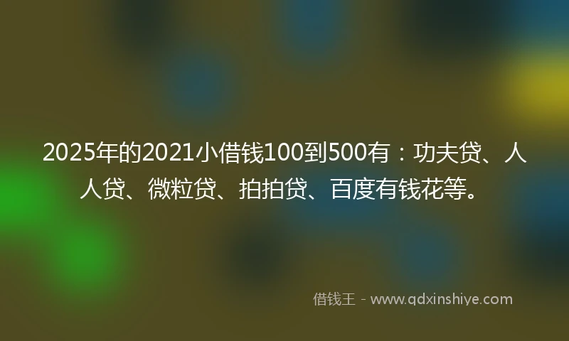 2025年的2021小借钱100到500有：功夫贷、人人贷、微粒贷、拍拍贷、百度有钱花等。