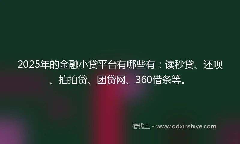 2025年的金融小贷平台有哪些有：读秒贷、还呗、拍拍贷、团贷网、360借条等。