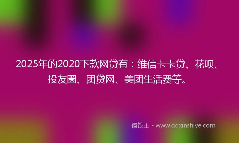 2025年的2020下款网贷有：维信卡卡贷、花呗、投友圈、团贷网、美团生活费等。