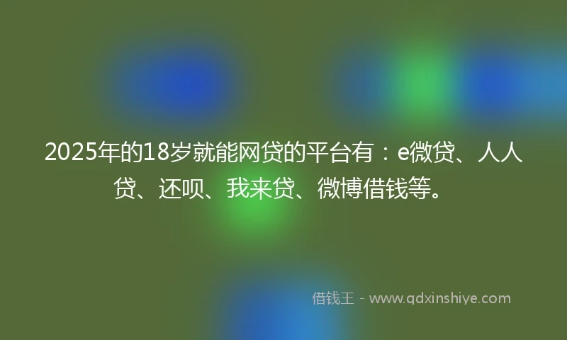 2025年的18岁就能网贷的平台有：e微贷、人人贷、还呗、我来贷、微博借钱等。