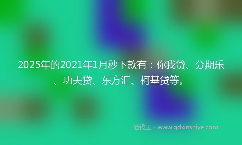 2025年的2021年1月秒下款有：你我贷、分期乐、功夫贷、东方汇、柯基贷等。